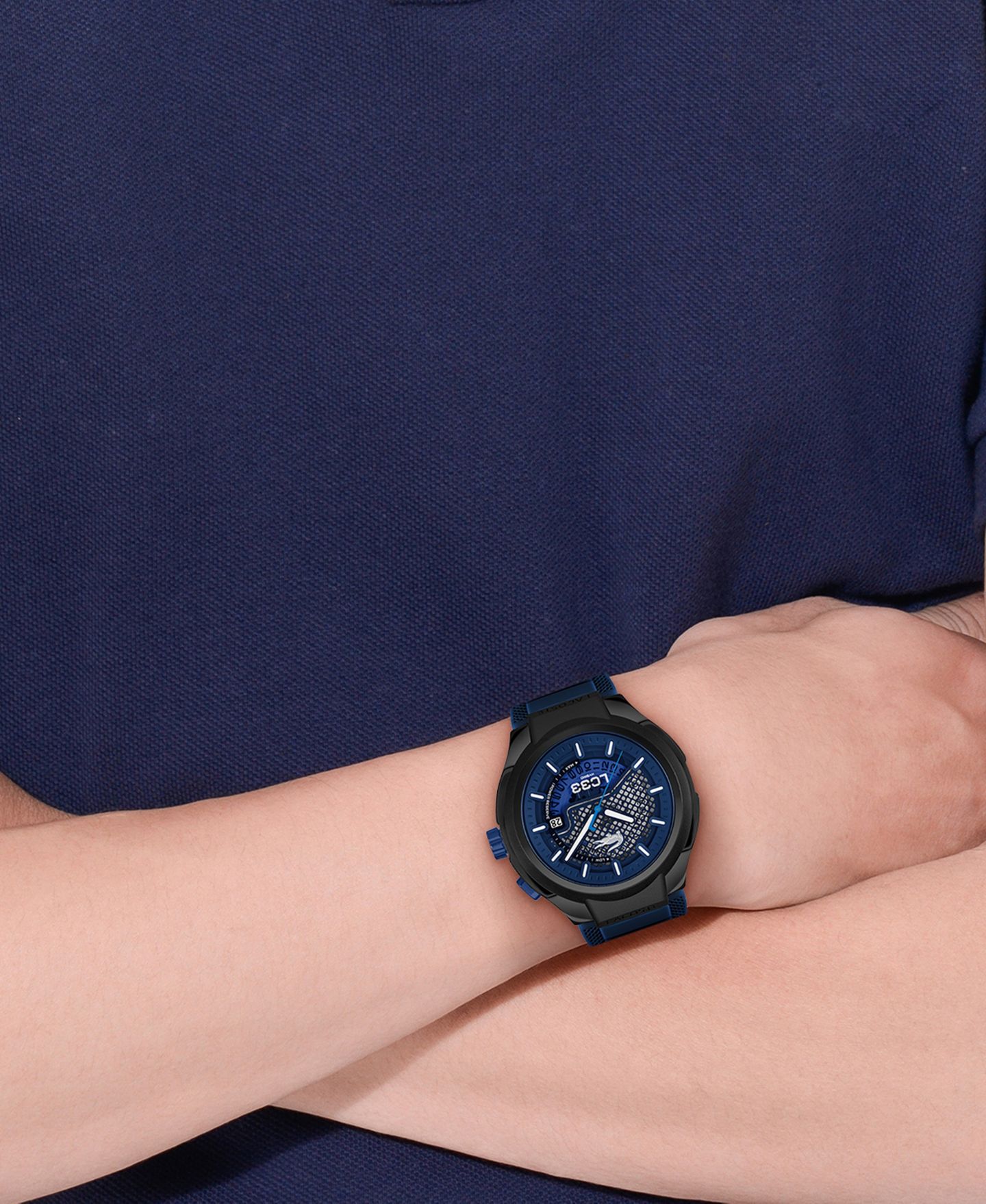 Мужские часы Lacoste LC33 Mech Hybrid Automatic Blue Silicone Strap Watch, 44mm — фото 5