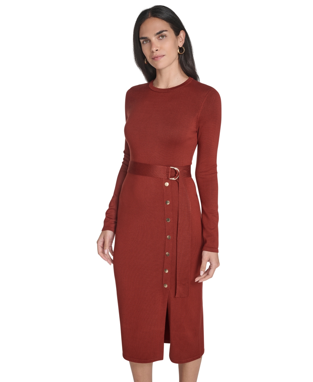 Jessica Howard Women's Long Sleeve Belted Midi Dress In Brown