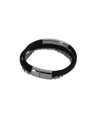 Zaid Metal and Leather Triple Strand Secure Clasp Bracelet