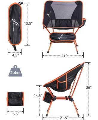 Camping Chairs, Lightweight Outdoor Chairs with 2 Side Pockets & Storage Bag (2, Orange)