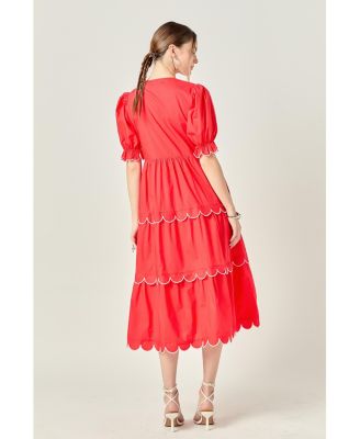 Women's Contrast Scallop Edge Midi Dress