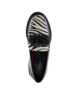 Women's Gogetter-Zeb Loafer Slip-ons with Patent and Zebra Print Upper,  Crystal Embellishment, Sculptural Block Heel, and Leather Insole