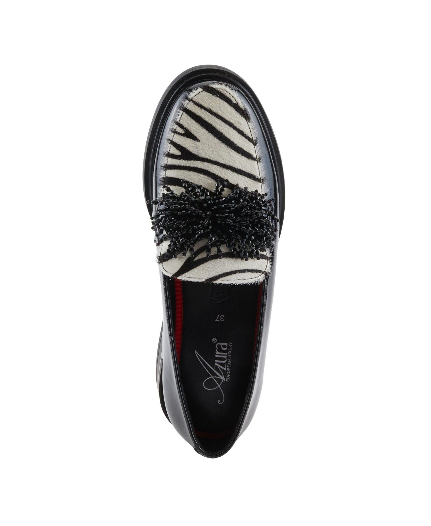 Женские туфли Azura Gogetter-Zeb Loafer Slip-ons with Patent and Zebra Print Upper, Crystal Embellishment, Sculptural Block Heel, and Leather Insole, цвет: Чёрный лаковый разноцветный — фото 2