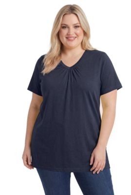 Plus Size Women's Perfect Short-Sleeve Shirred V-Neck Tunic Top