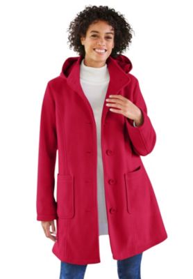 Plus Size Hooded A-Line Fleece Coat