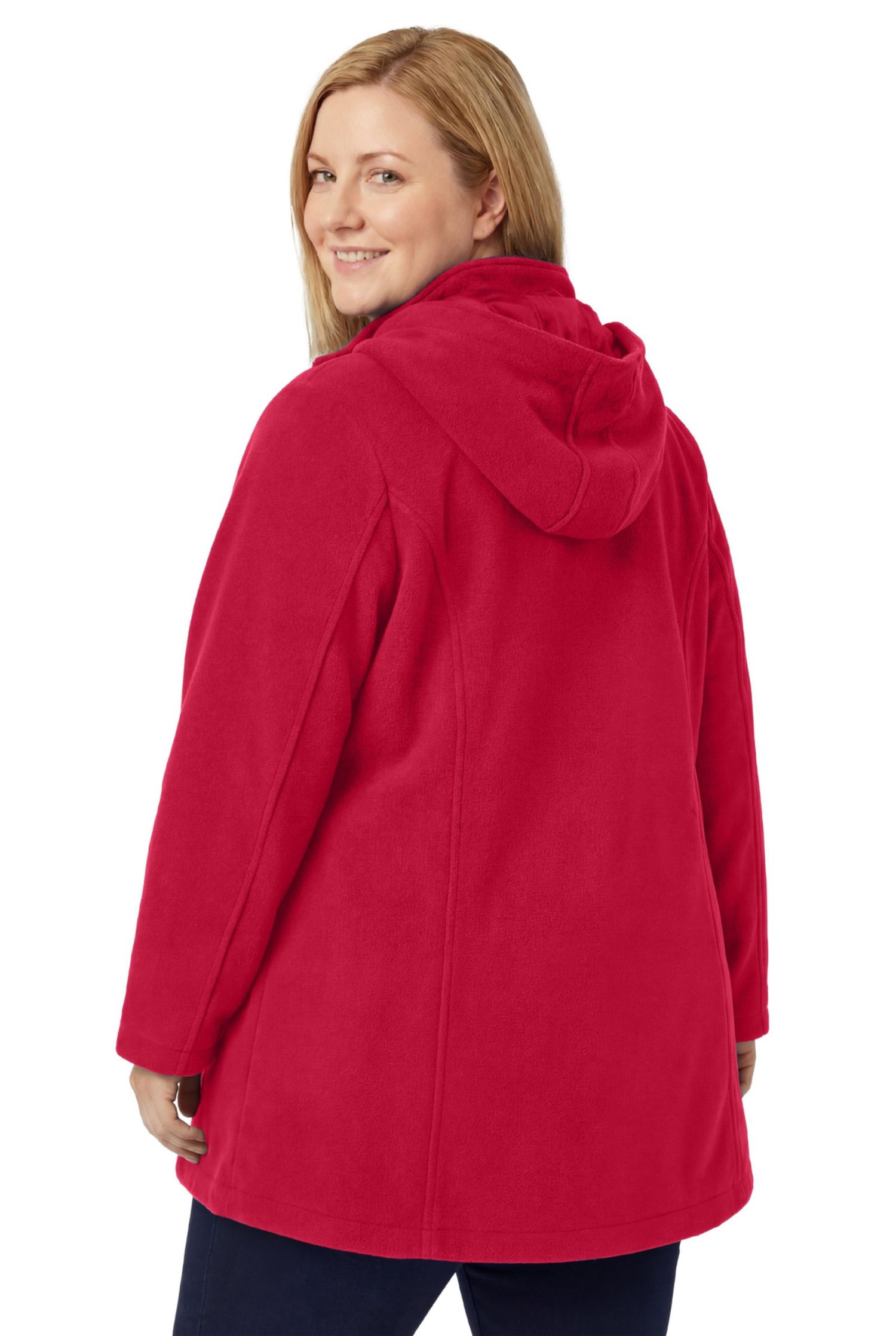 Plus Size Hooded A-Line Fleece Coat