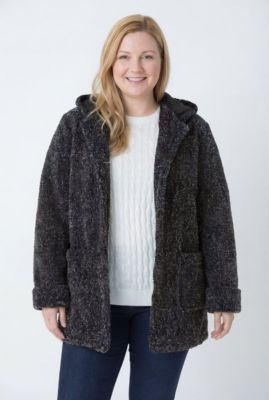 Plus Size Short Hooded Berber Fleece Jacket