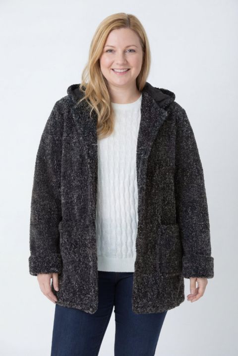 Женская куртка Woman Within Plus Size Short Hooded Berber Fleece, цвет: Чёрный