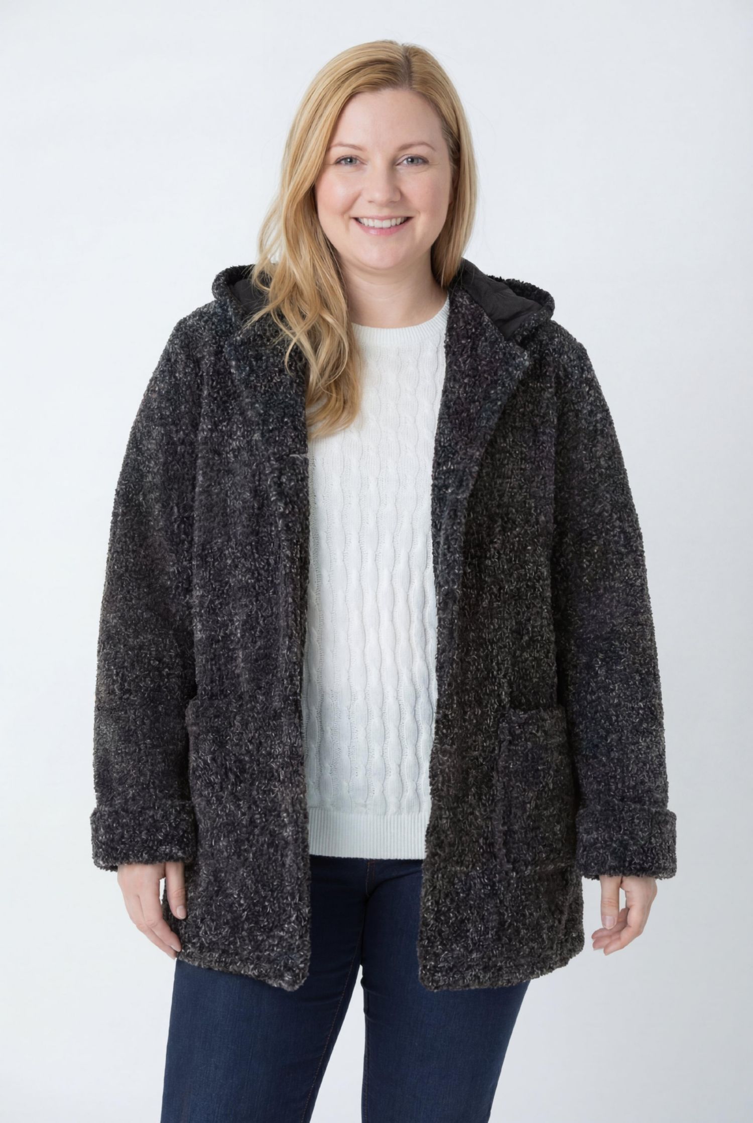 Plus Size Short Hooded Berber Fleece Jacket