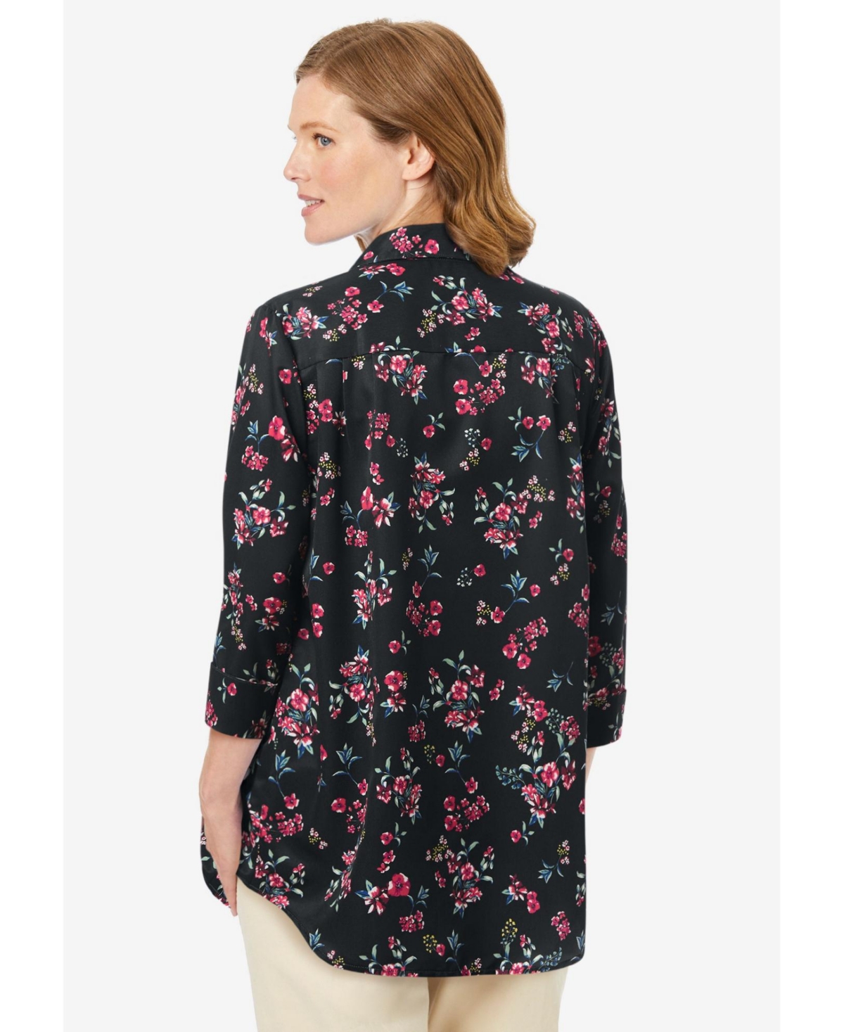 Woman Within Plus No Iron Three-Quarter Sleeve Peachskin Shirt