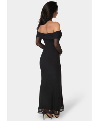 Women's Long Sleeve Off the Shoulder Mesh Maxi Dress