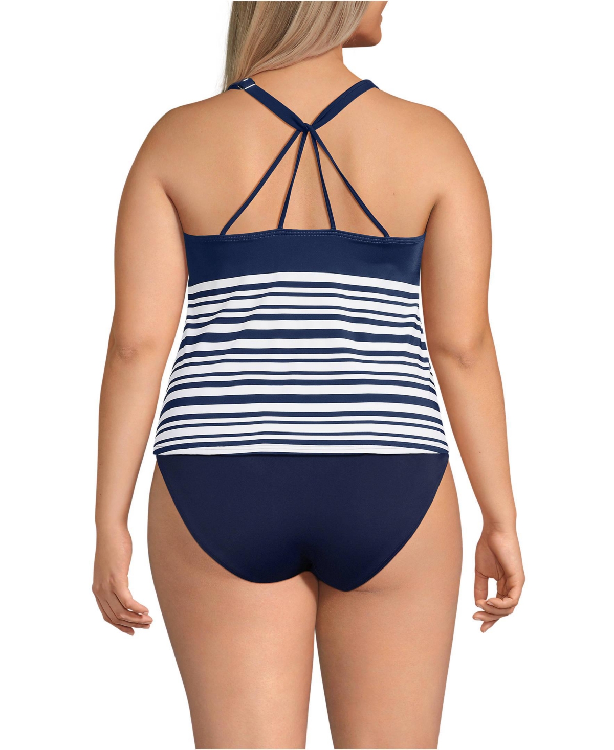 Lands' End Women's Plus Tugless High Neck Strappy Back Tankini Swimsuit Top