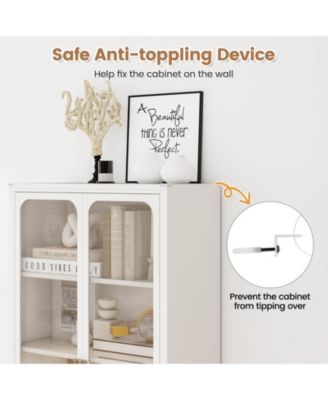 Storage Cabinet with Wheels & 2 Translucent Doors Adjustable Shelves Sideboard