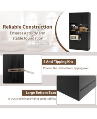 71" Tall Kitchen Pantry Cabinet with Charging Station Microwave Stand & Doors