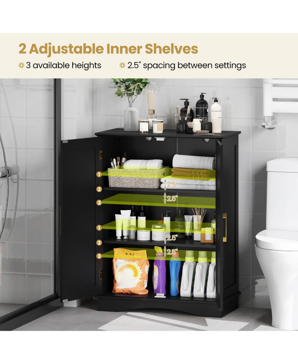 Costway Floor Storage Cabinet Modern Organizer with Adjustable Shelves &2 Doors