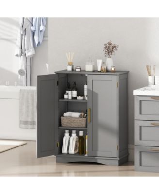 Floor Storage Cabinet Modern Storage Organizer with Adjustable Shelves &2 Doors