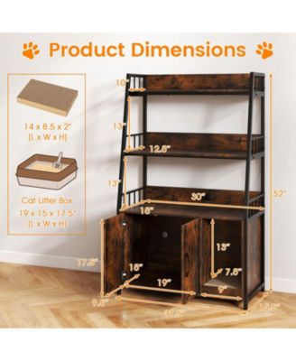 Cat Litter Box Enclosure with Storage Shelves Scratching Pad Charging Station