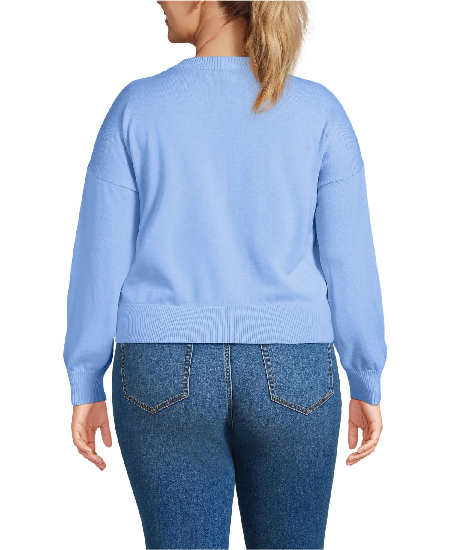 Plus Size Modern Length Fine Gauge Crew Neck Cardigan Sweater