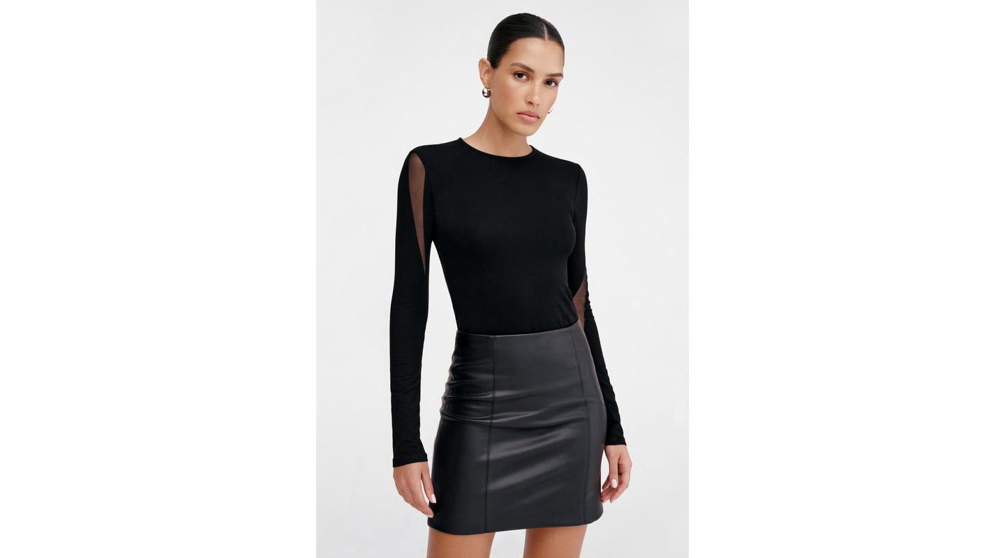 Женский топ Marcella Alley Crew-Neck Jersey Top with Mesh-Detail Sleeves, цвет: Чёрный — фото 1