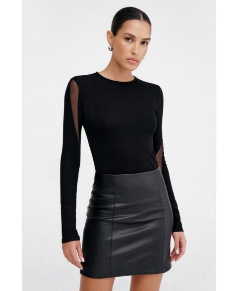 Женский топ Marcella Alley Crew-Neck Jersey Top with Mesh-Detail Sleeves, цвет: Чёрный