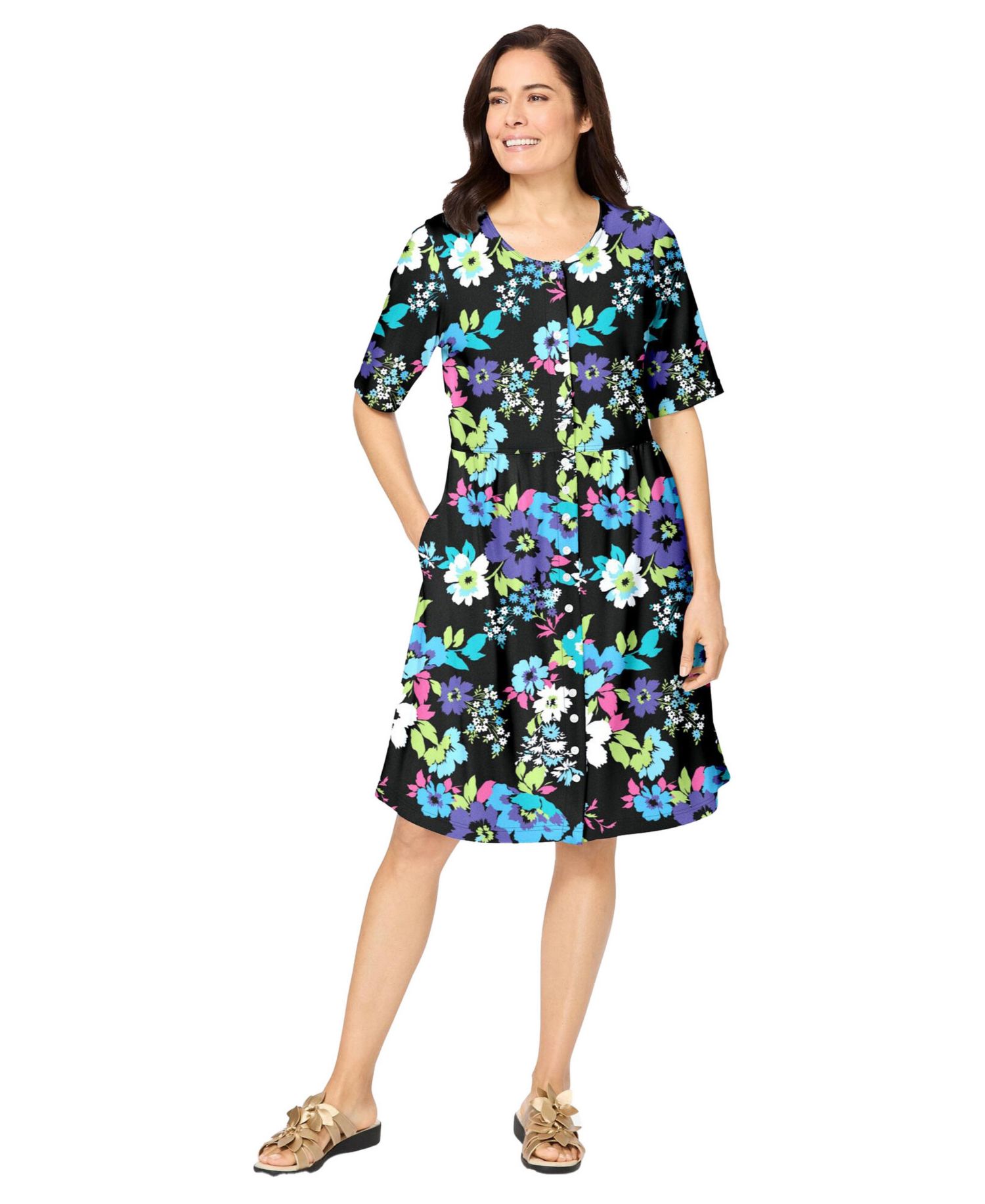 Plus Size Button-Front Short Essential Dress