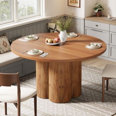 47-Inch Fluted Farmhouse Round Dining Room Table for 4-6 Kitchen Use