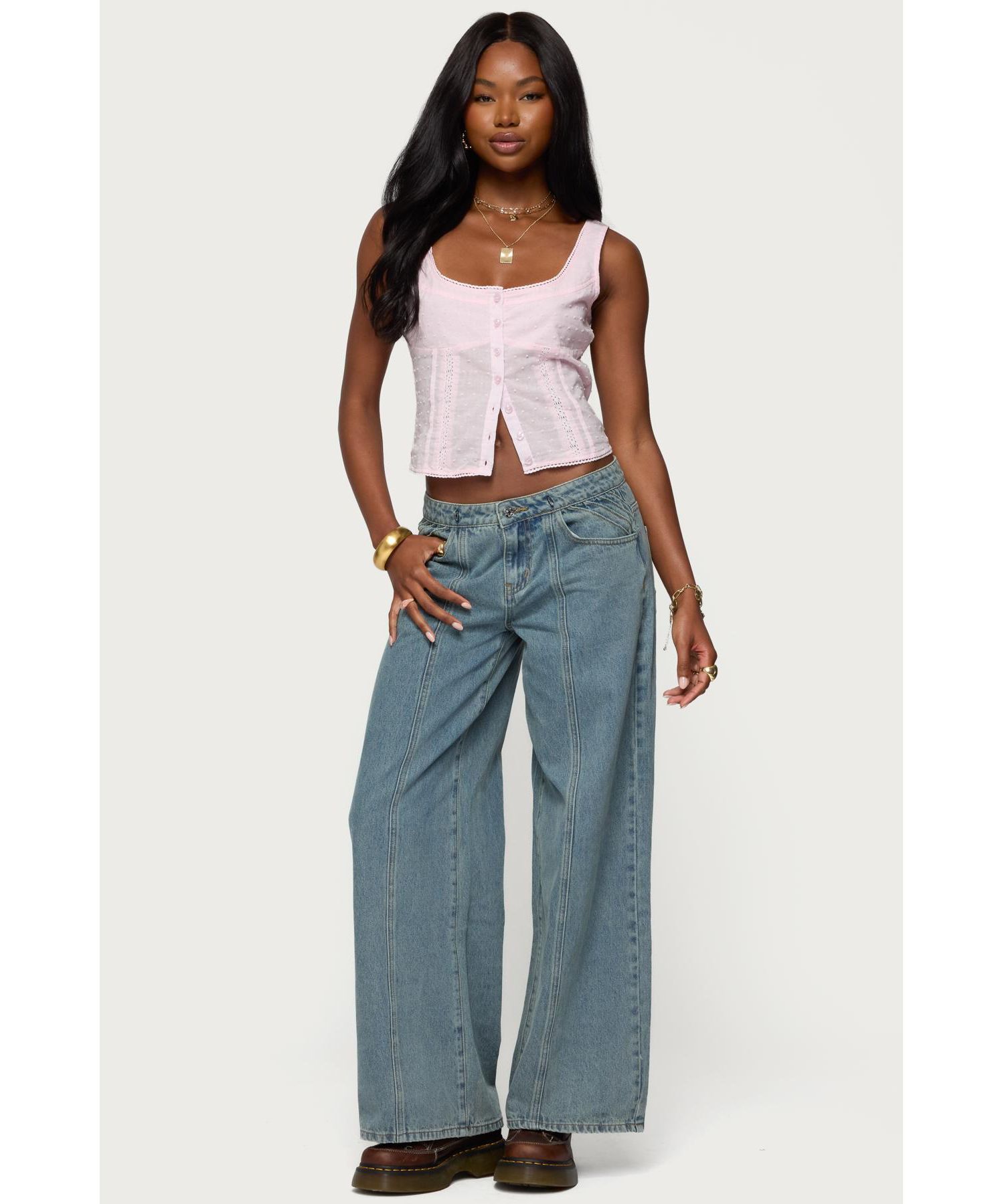Women's Embroidered Cotton Button Up Top