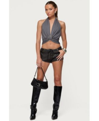 Womens Nessie Metal Ring Backless Halter Top