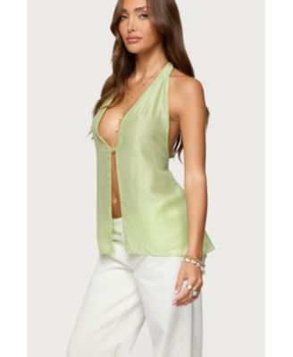 Women's Silky Look Split Front Halter Top