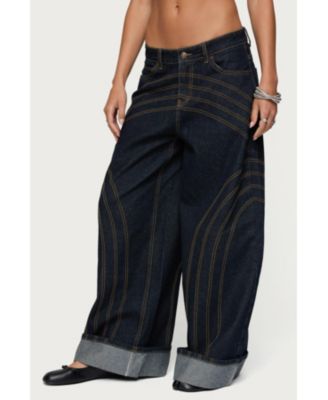 Women's Cuffed Low Rise Wide Leg Jeans