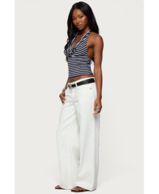 Women's Striped Cowl Neck Halter Top