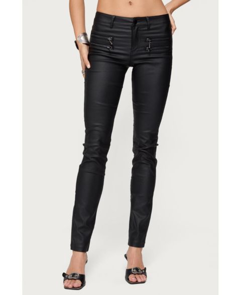 Женские джинсы Edikted Kaede Faux Leather Skinny, цвет: Чёрный