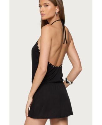 Women's Studded Drop Waist Backless Mini Dress