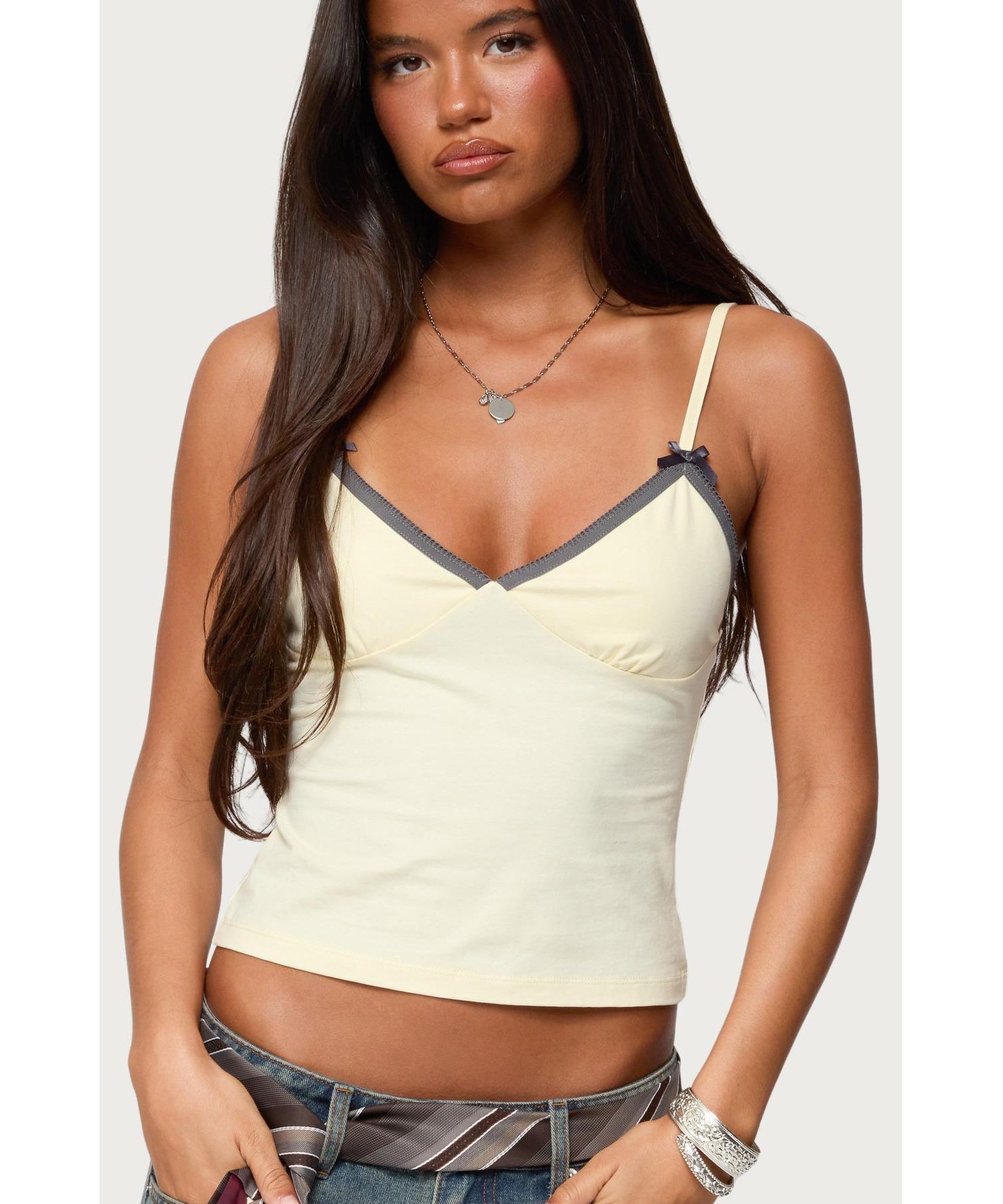 Womens Ruelle Contrast Frill Tank Top