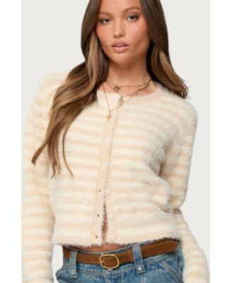 Women's Aria Striped Fuzzy Knit Cardigan