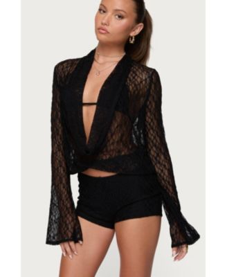 Women's Lera Lacey Sheer Mesh Top