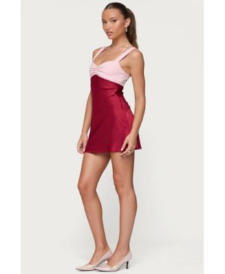 Women's Contrast Satin Effect Mini Dress