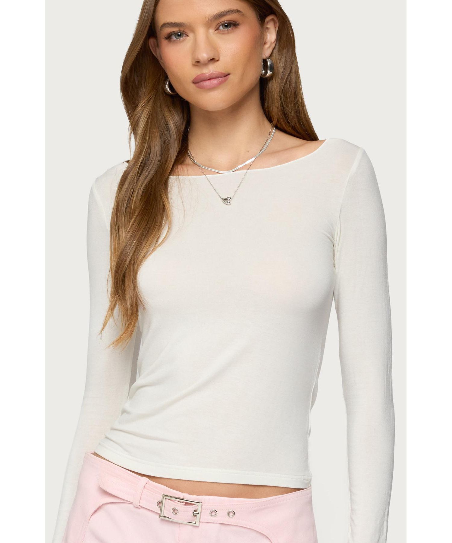 Womens Semi Sheer Long Sleeve Top