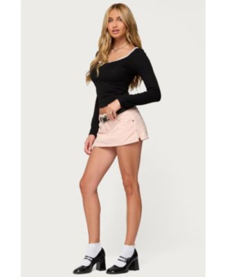 Womens Contrast Lacey Long Sleeve Top