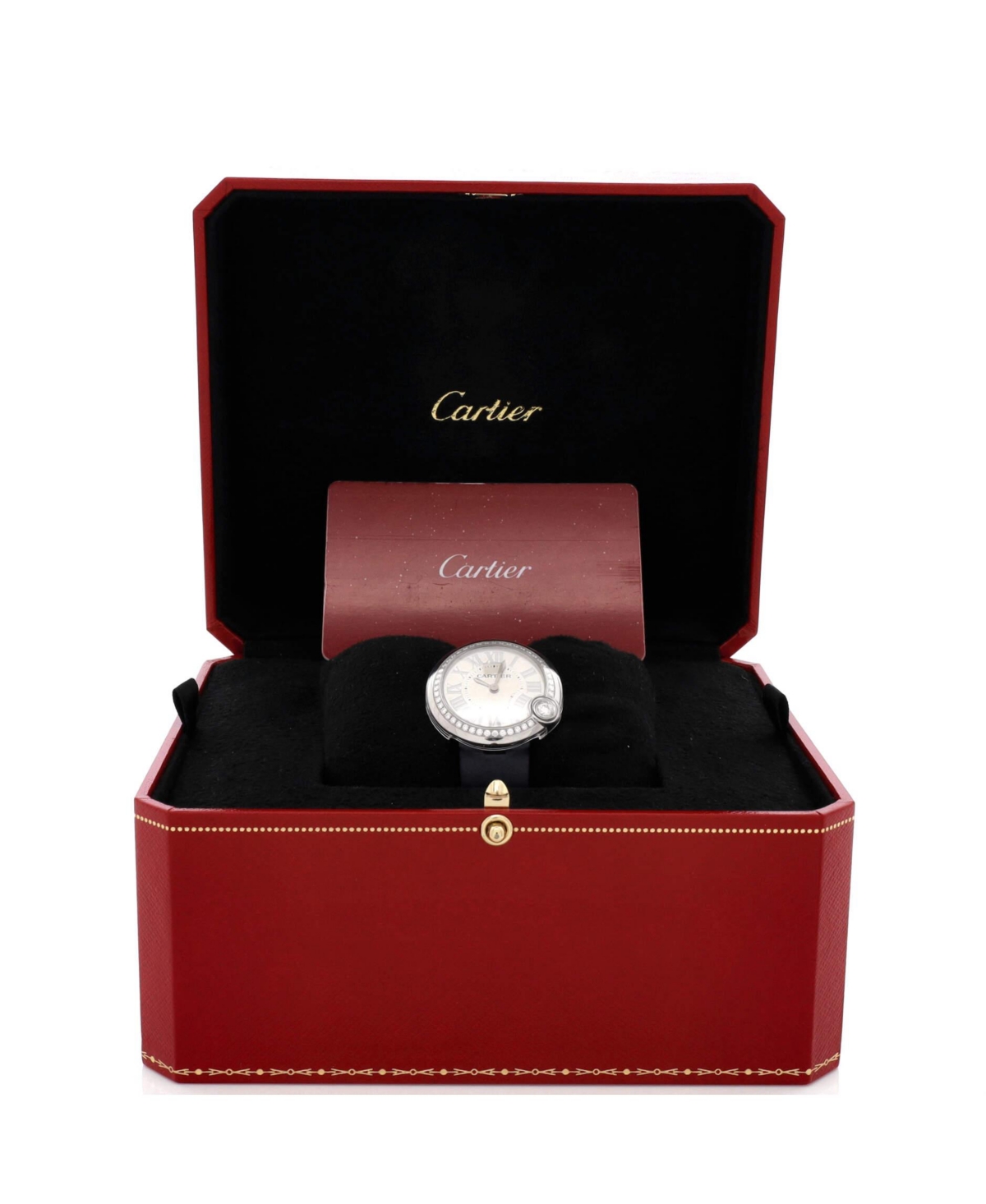 Pre-Owned Cartier Ballon Blanc de Cartier Quartz Watch in Stainless Steel and Satin with Diamond Bezel 30mm
