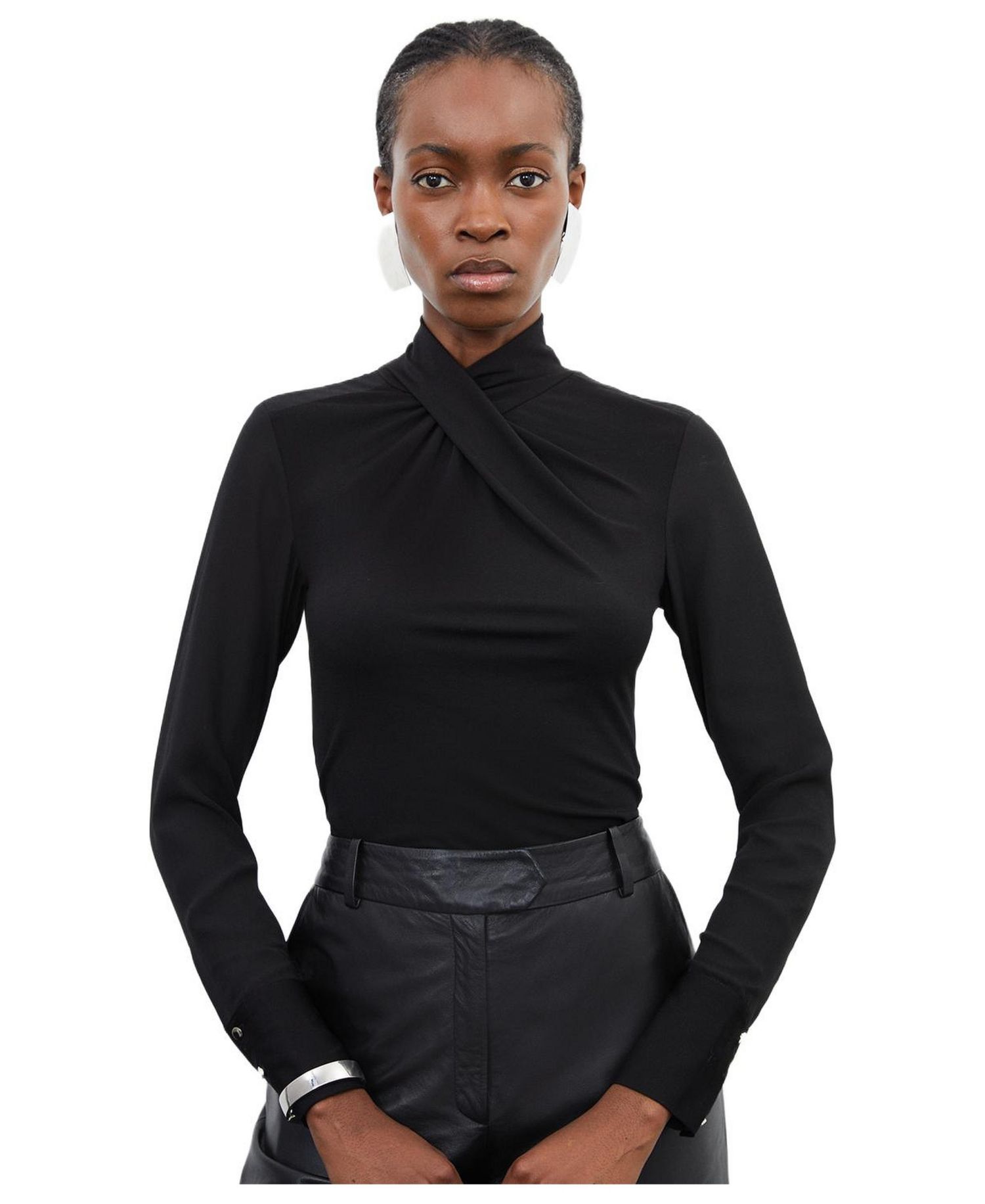 Jersey And Georgette Mix High Neck Top