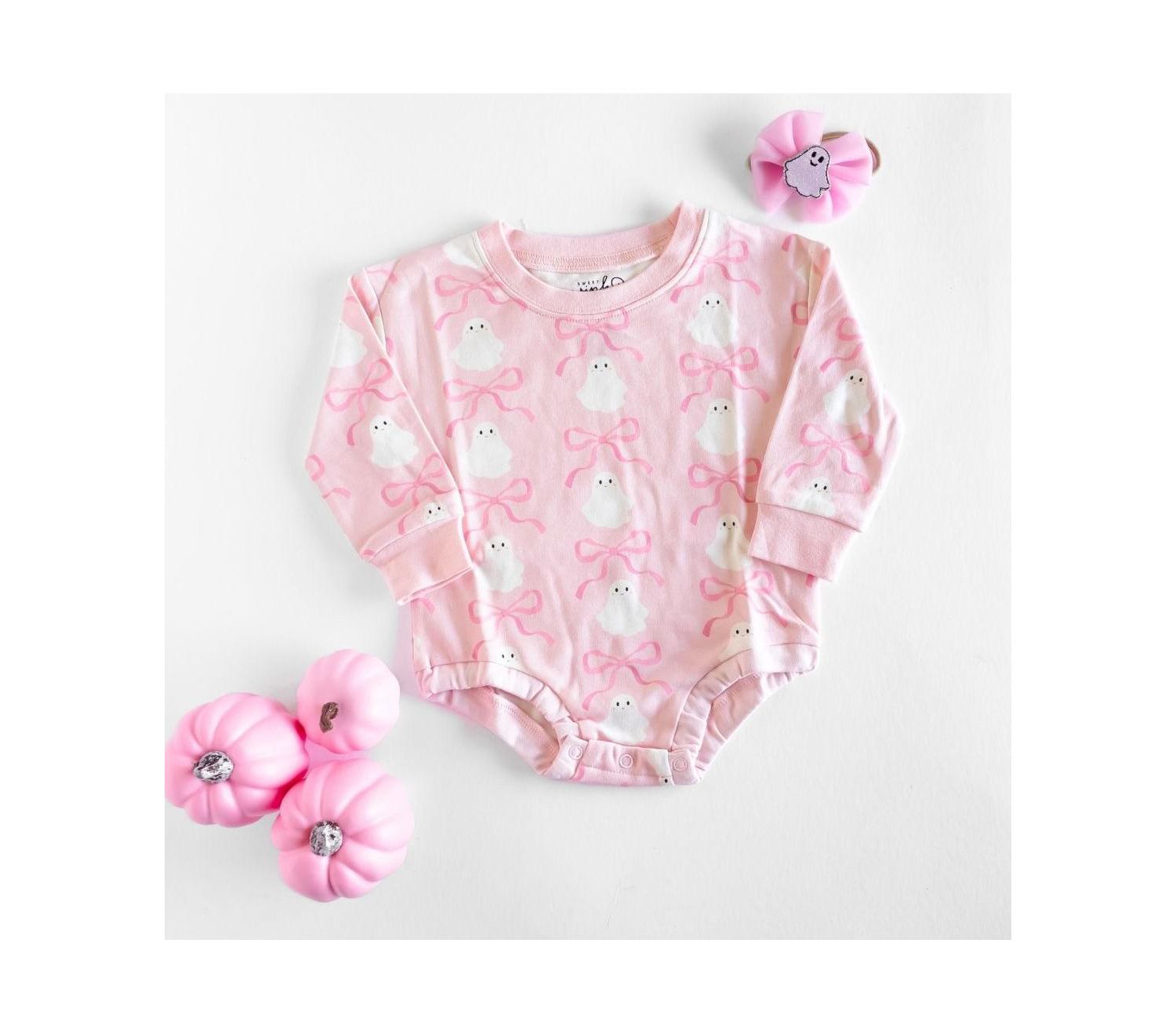 Baby Girl Coquette Ghost Halloween Long Sleeve Romper