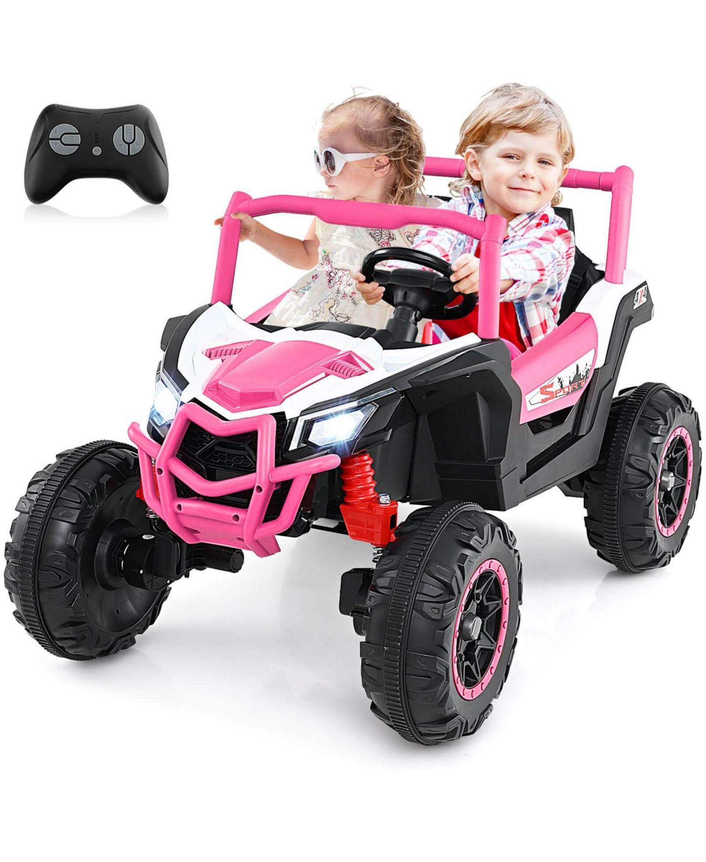 Детская игрушка Costway 24V 2-Seater Remote Control Ride-On UTV, от 3 лет, цвет: Розовый — фото 1
