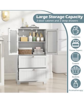 Bathroom Floor Storage Cabinet Freestanding Cupboard Pantry w/ 2 Drawers