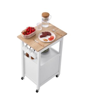 Kitchen Island Cart with Rolling Storage Table and Single Door Cabinet