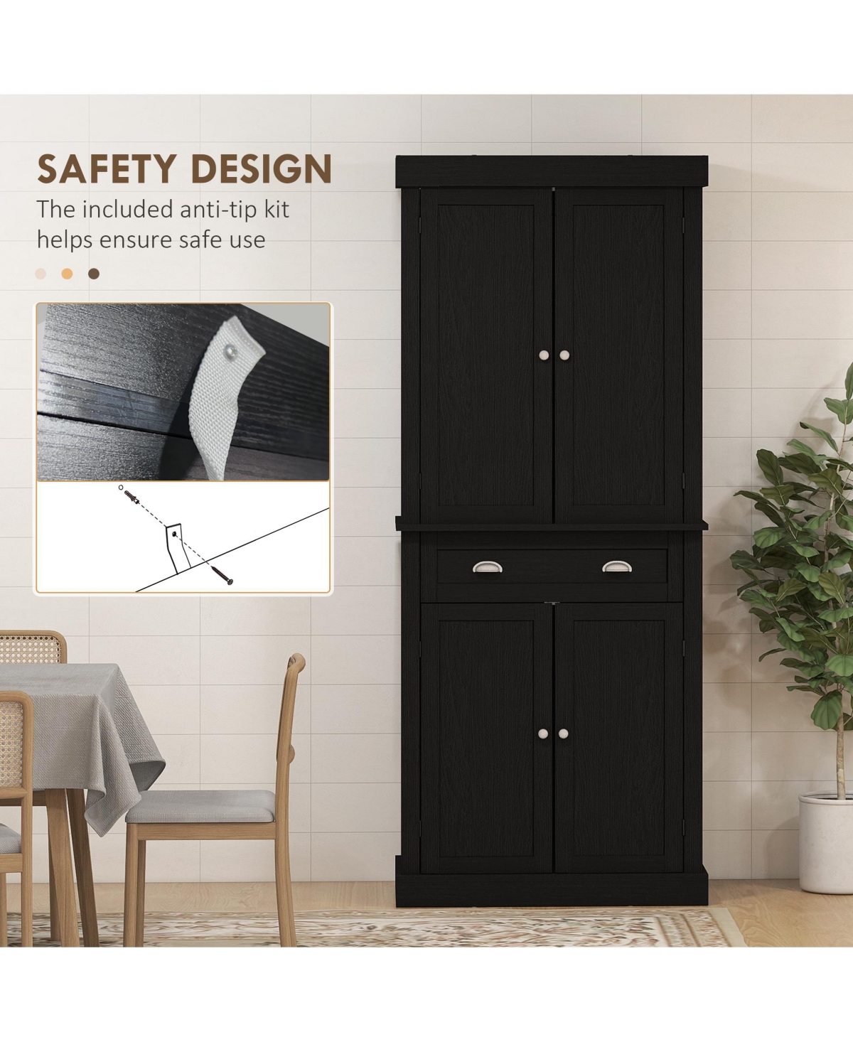 Slickblue Kitchen Storage Cabinet with Doors and Shelves for Pantry and Dining Room Organization