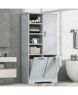 Bathroom Storage Cabinet with Doors Drawers Tilt-Out Laundry Hamper and Adjustable Shelves