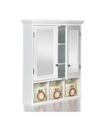 Wall Mounted Bathroom Storage Cabinet with Mirror, 2 Doors, Adjustable Shelves, Storage Baskets