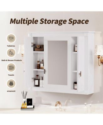 1Pc MDF & Iron Mirrored Door, 4 Shelves & Wall-Mounted Design Medicine Cabinet