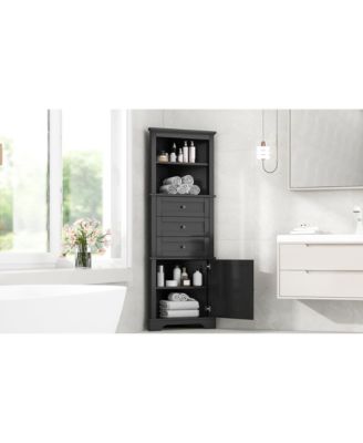 Triangle Tall Cabinet with 3 Drawers and Adjustable Shelves for Bathroom and Kitchen